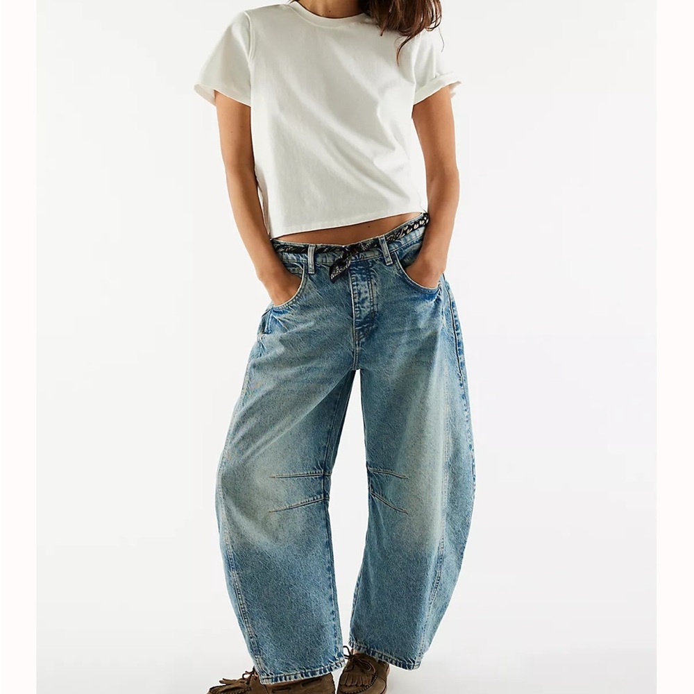 We the Free Good Luck barrel leg jeans, classic wash, size 27